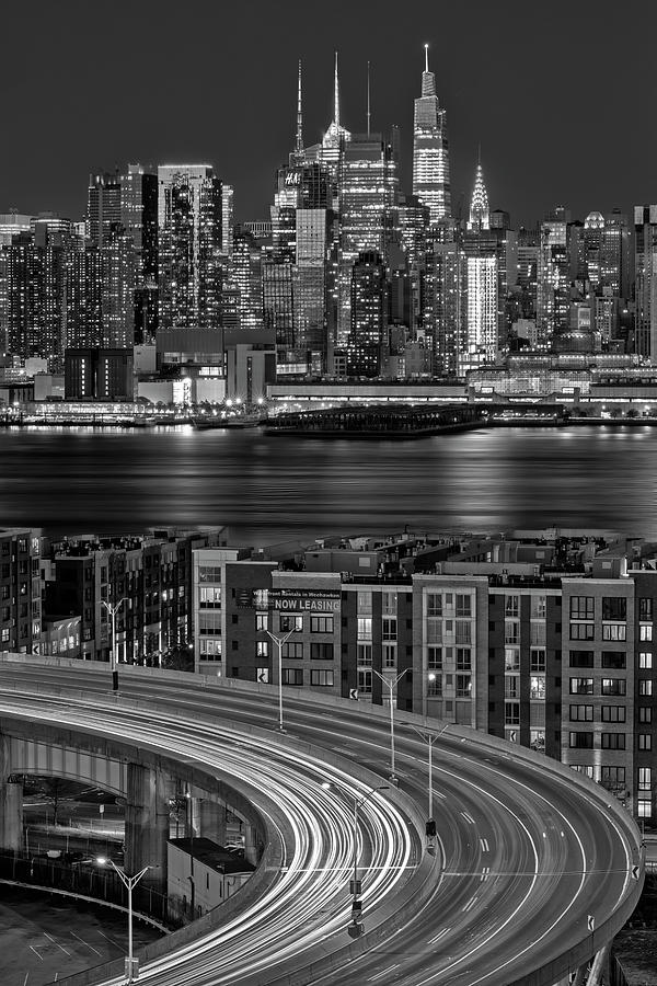 NYC Skyline and Lincoln Tunnel Helix  BW Photograph by Susan Candelario