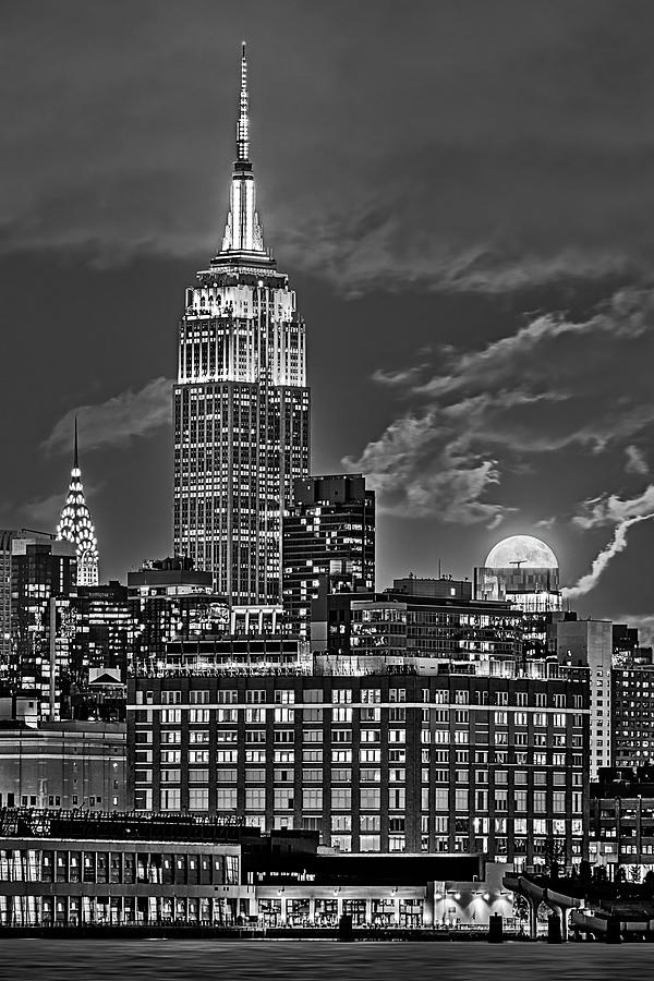 NYC Skyline Blue Moon BW Photograph by Susan Candelario Fine Art America