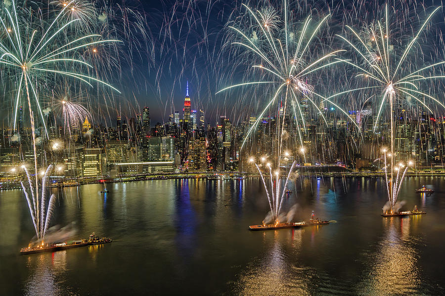 NYC Skyline Fireworks  Photograph by Susan Candelario
