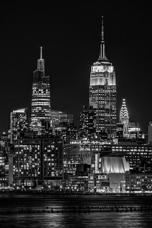 NYC skyline In Red, White and Blue BW Photograph by Susan Candelario
