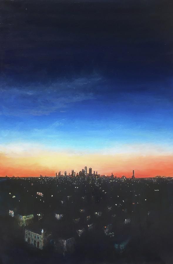 NYC Sunset from Brooklyn  Painting by Terre Lefferts