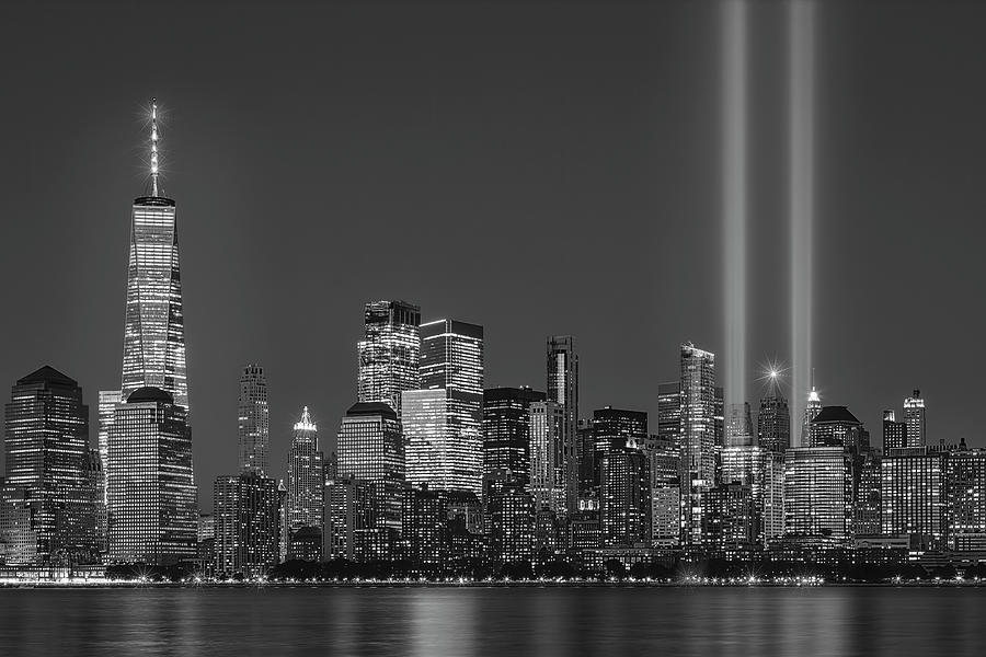 NYC Tribute In Light 19 BW Photograph by Susan Candelario