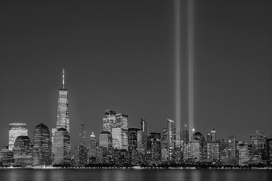 NYC Tribute In Light 19 II BW Photograph by Susan Candelario