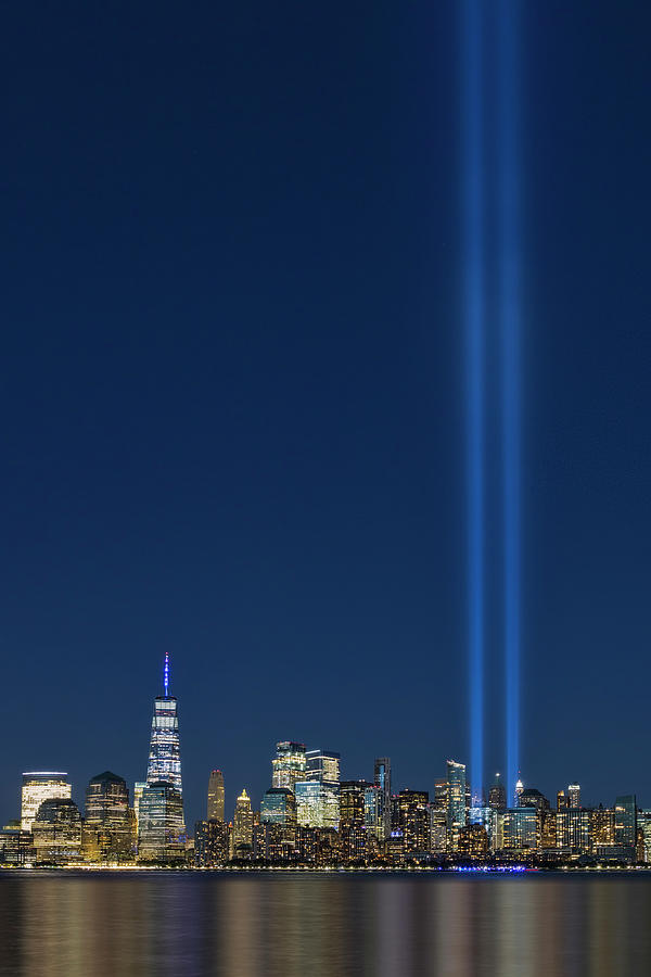 NYC Tribute In Light 911 BW Photograph by Susan Candelario