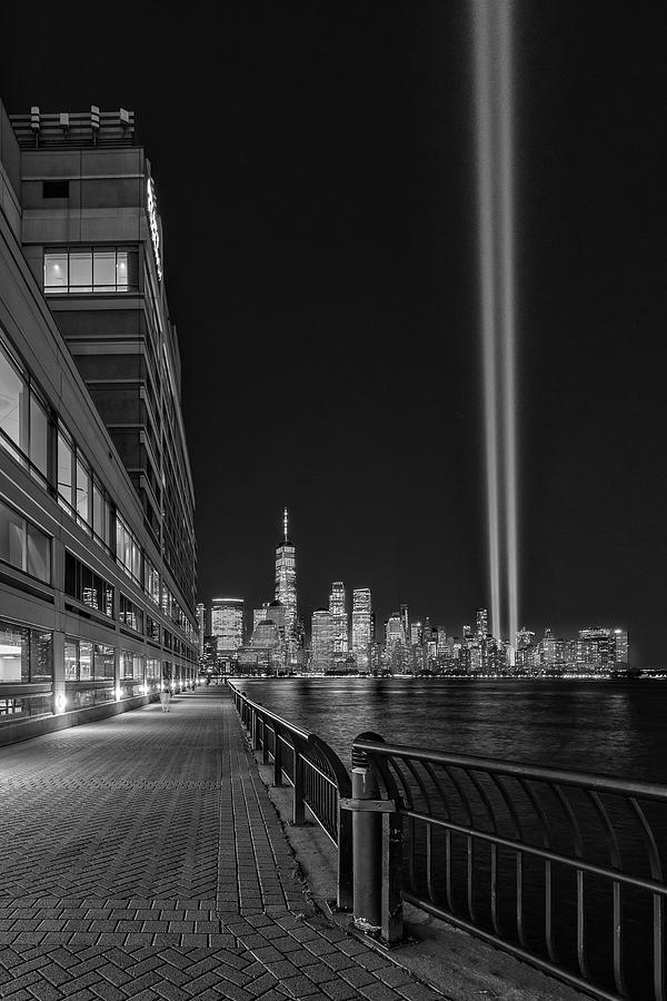 NYC Tribute In Light  BW Photograph by Susan Candelario