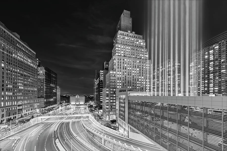 NYC Tribute In light Installation BW Photograph by Susan Candelario