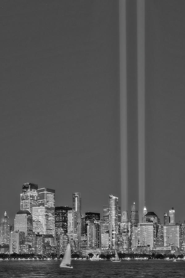 NYC Tribute To 911 BW Photograph by Susan Candelario