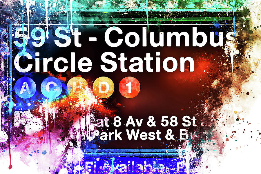 NYC Watercolor Collection - 59St Columbus Circle Station Mixed Media by Philippe HUGONNARD