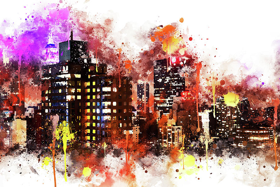 NYC Watercolor Collection - Black night on Manhattan Mixed Media by Philippe HUGONNARD