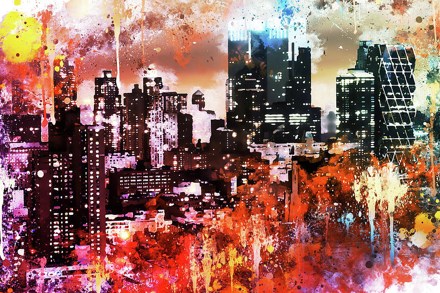 NYC Watercolor Collection - Black Skyscrapers Painting by Philippe HUGONNARD