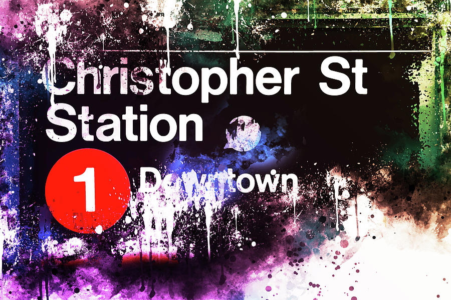 NYC Watercolor Collection - Christopher St Station Mixed Media by Philippe HUGONNARD