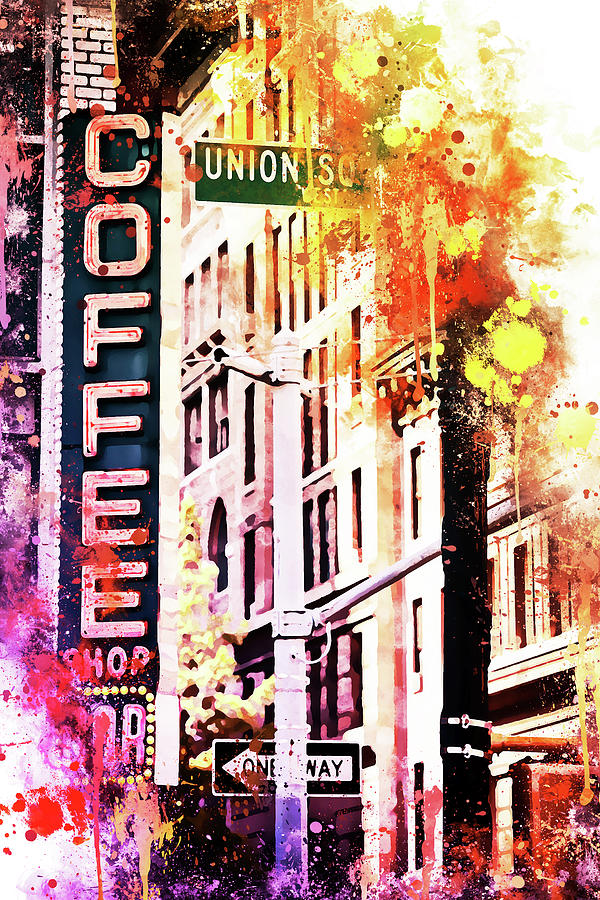 NYC Watercolor Collection - Coffee Shop Union SQ Mixed Media by Philippe HUGONNARD