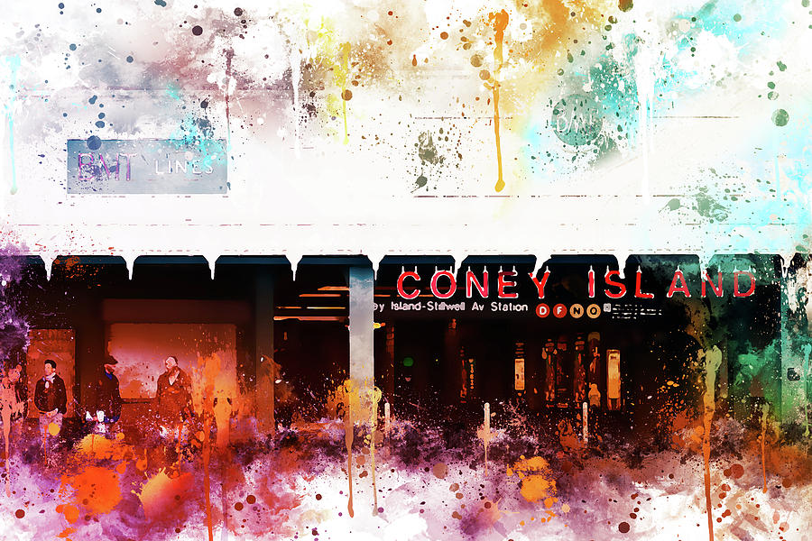 NYC Watercolor Collection - Coney Island Station Mixed Media by Philippe HUGONNARD
