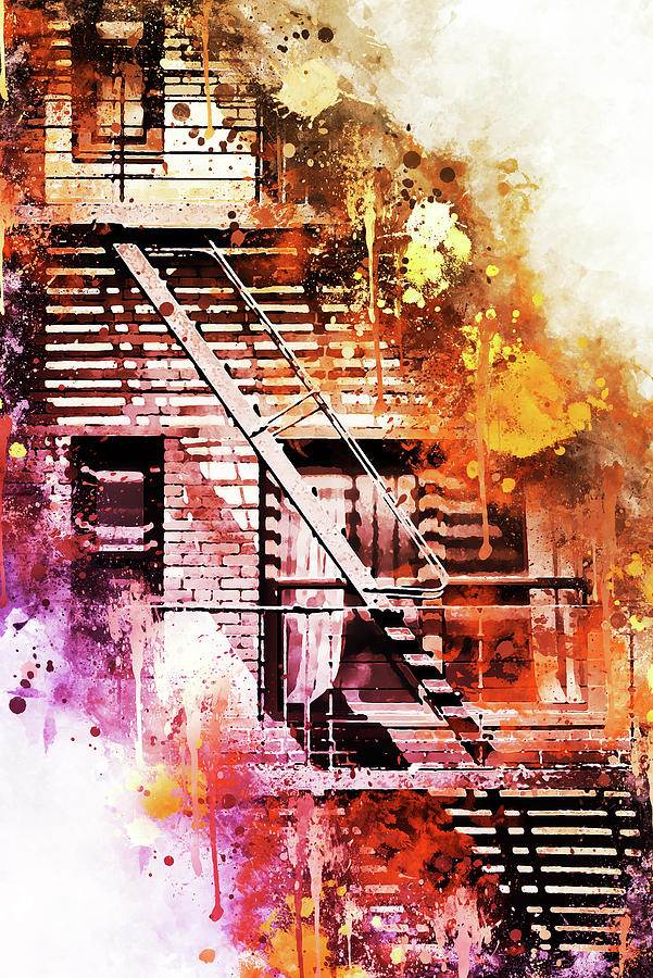 NYC Watercolor Collection - Fire Escape Mixed Media by Philippe HUGONNARD