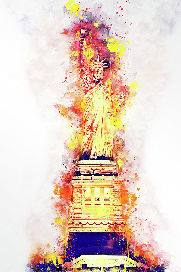 NYC Watercolor Collection - Lady Liberty Mixed Media by Philippe HUGONNARD