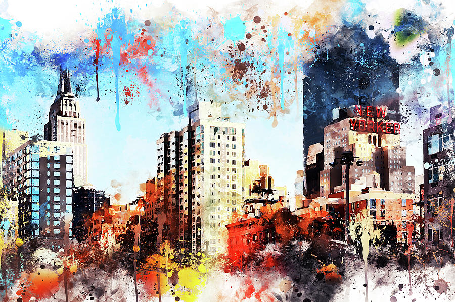 NYC Watercolor Collection - Manhattan Buildings Painting by Philippe HUGONNARD