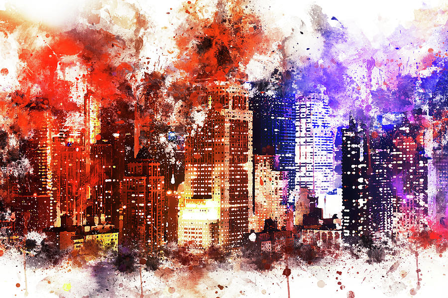 NYC Watercolor Collection - Manhattan by Night Mixed Media by Philippe HUGONNARD