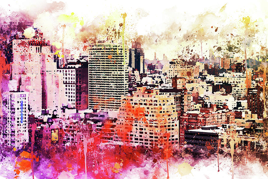 NYC Watercolor Collection - Manhattan District Painting by Philippe HUGONNARD