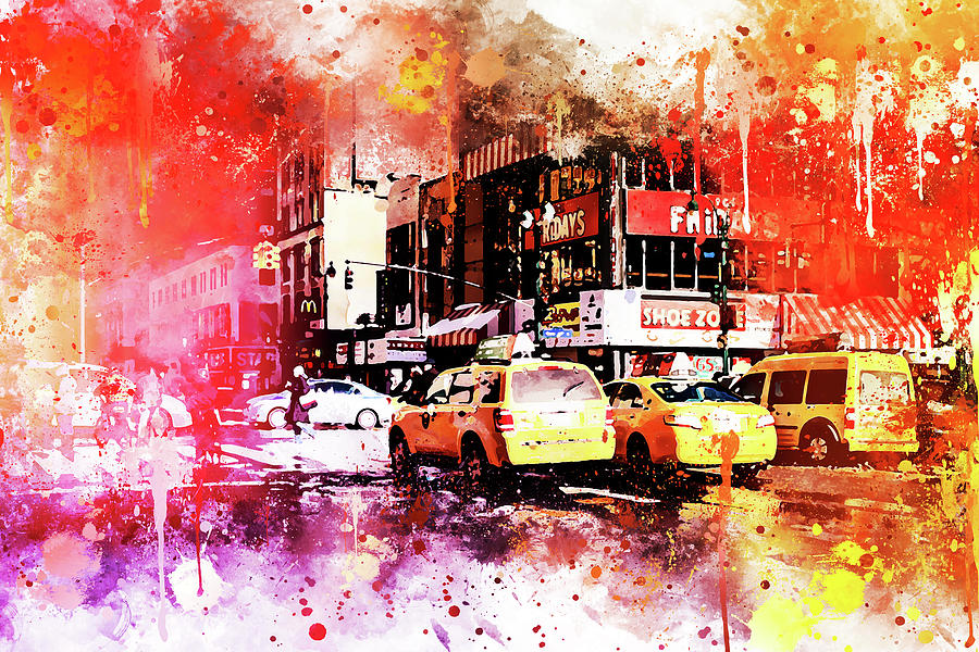 NYC Watercolor Collection - Manhattan Taxis Painting by Philippe HUGONNARD