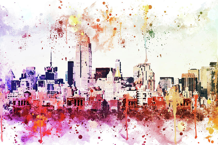 NYC Watercolor Collection - Manhattan View II Painting by Philippe HUGONNARD