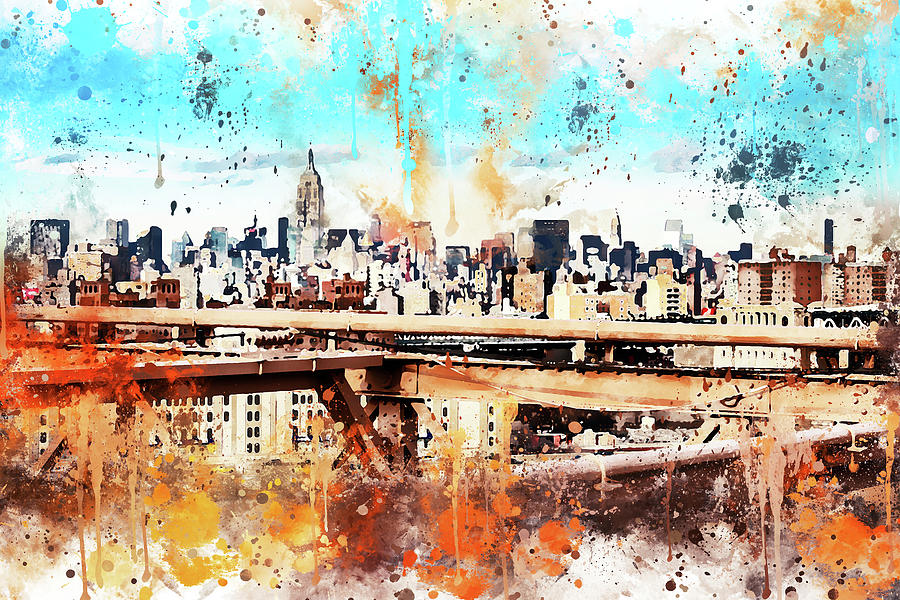 NYC Watercolor Collection - Manhattan View III Painting by Philippe HUGONNARD