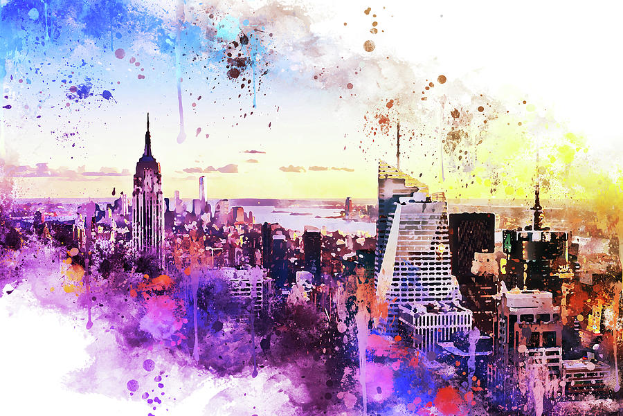NYC Watercolor Collection - New York Skyline II Mixed Media by Philippe HUGONNARD