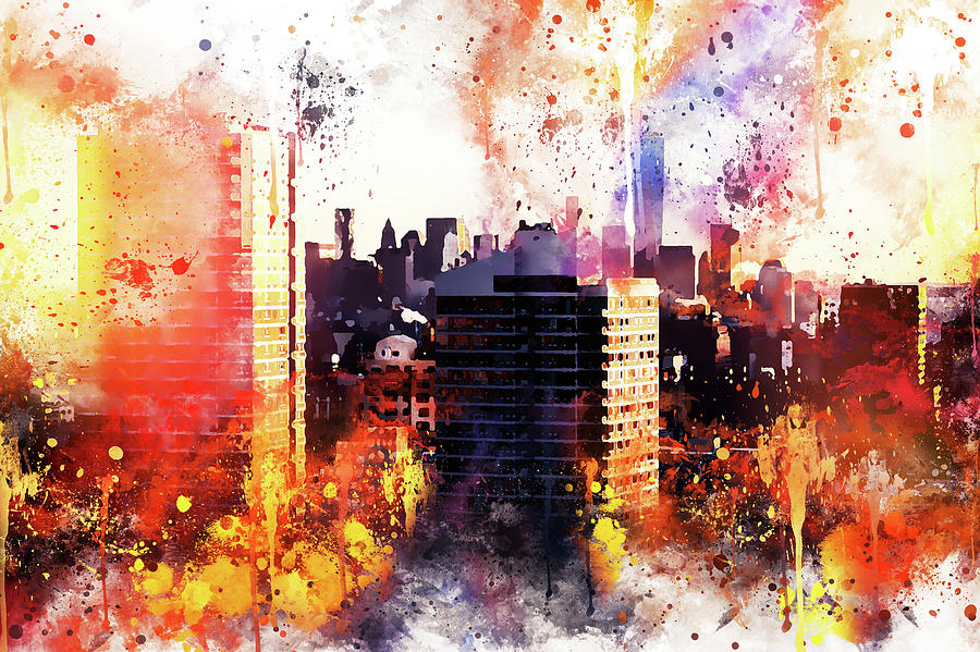 NYC Watercolor Collection - New York Sunset Painting by Philippe HUGONNARD
