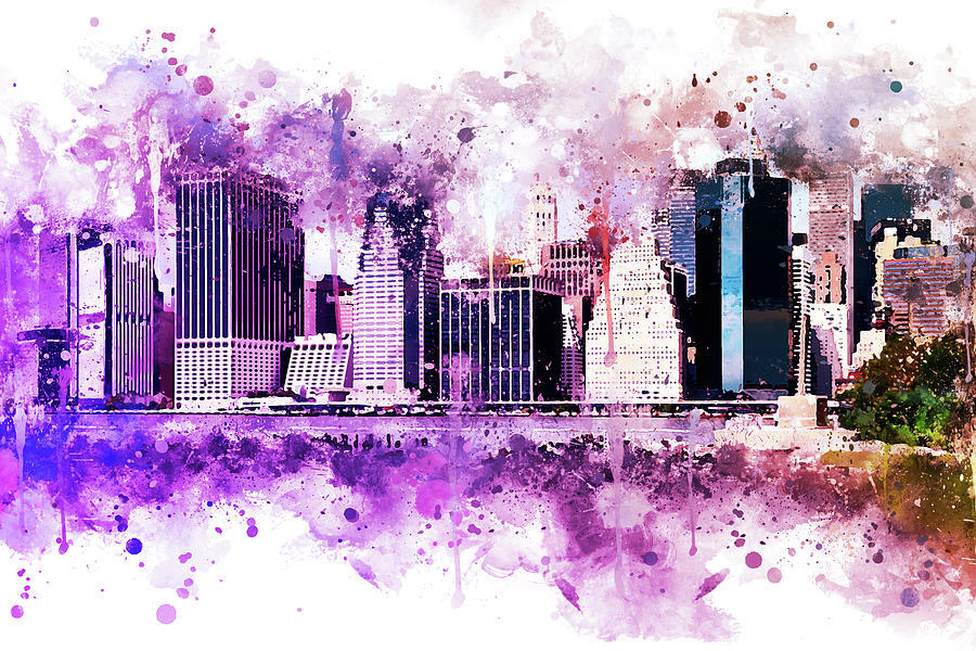 NYC Watercolor Collection - Purple Skyline Mixed Media by Philippe HUGONNARD