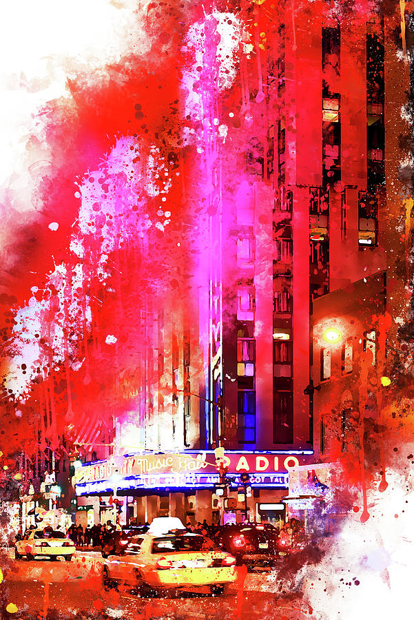 NYC Watercolor Collection - Radio City Music Hall Mixed Media by Philippe HUGONNARD