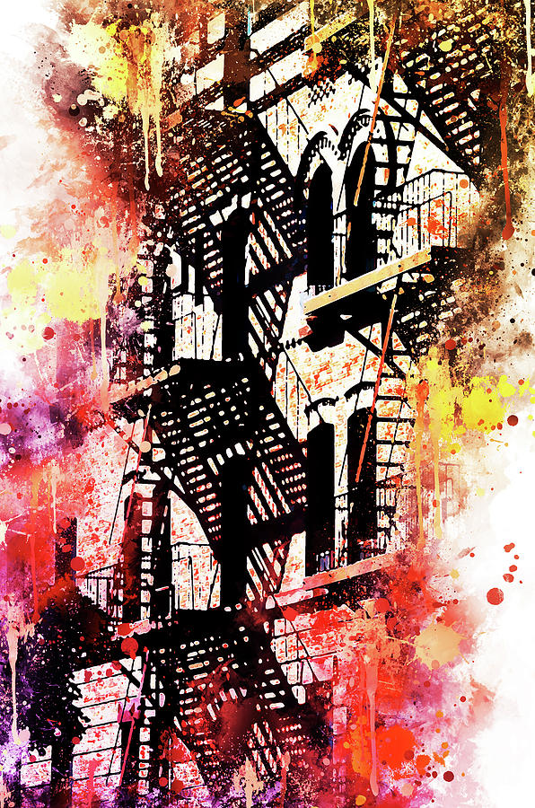 NYC Watercolor Collection - Stairs Shadows Mixed Media by Philippe HUGONNARD
