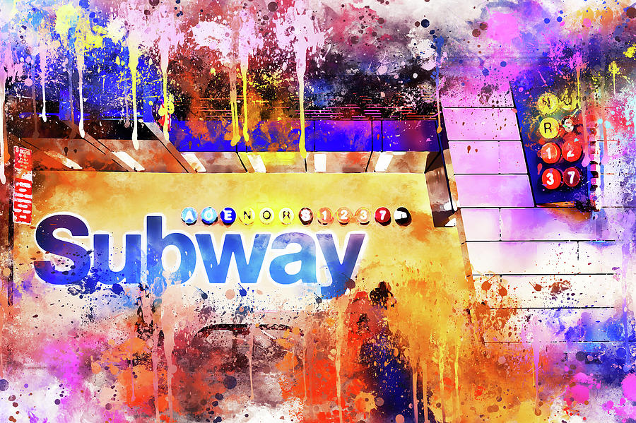 NYC Watercolor Collection - Subway Station Painting by Philippe HUGONNARD