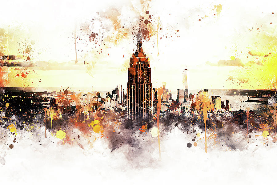 NYC Watercolor Collection - Sunset Skyline Mixed Media by Philippe HUGONNARD