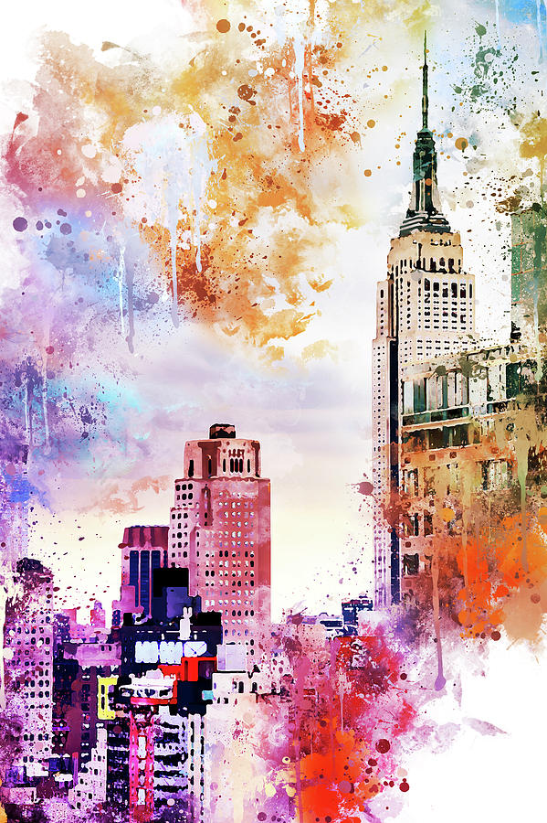 NYC Watercolor Collection - The Empire State Building Painting by Philippe HUGONNARD