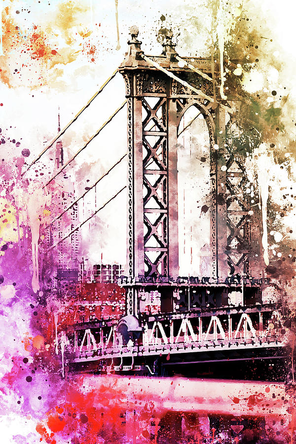 NYC Watercolor Collection - The Manhattan Bridge II Painting by Philippe HUGONNARD