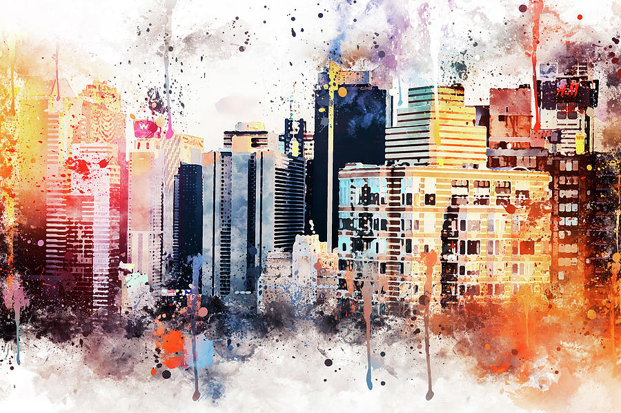 New York City Mixed Media - NYC Watercolor Collection - The Skyscrapers by Philippe HUGONNARD