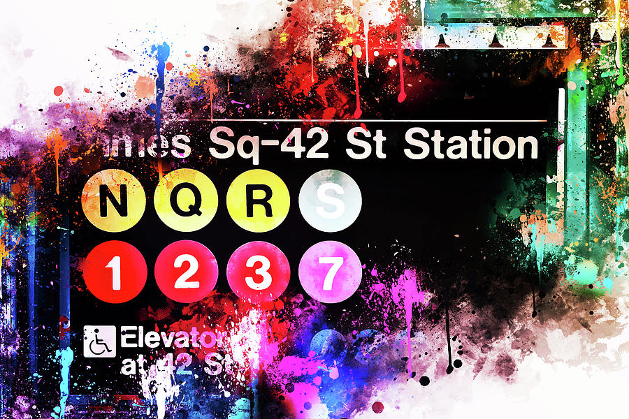 NYC Watercolor Collection - Times Sq-42 St Station Mixed Media by Philippe HUGONNARD