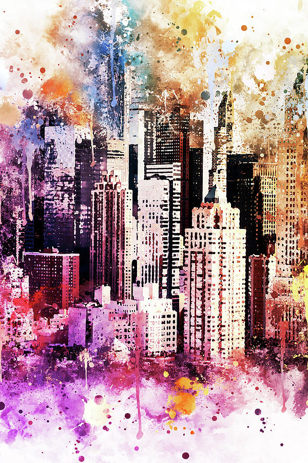 NYC Watercolor Collection - Times Square Skyscrapers Painting by Philippe HUGONNARD