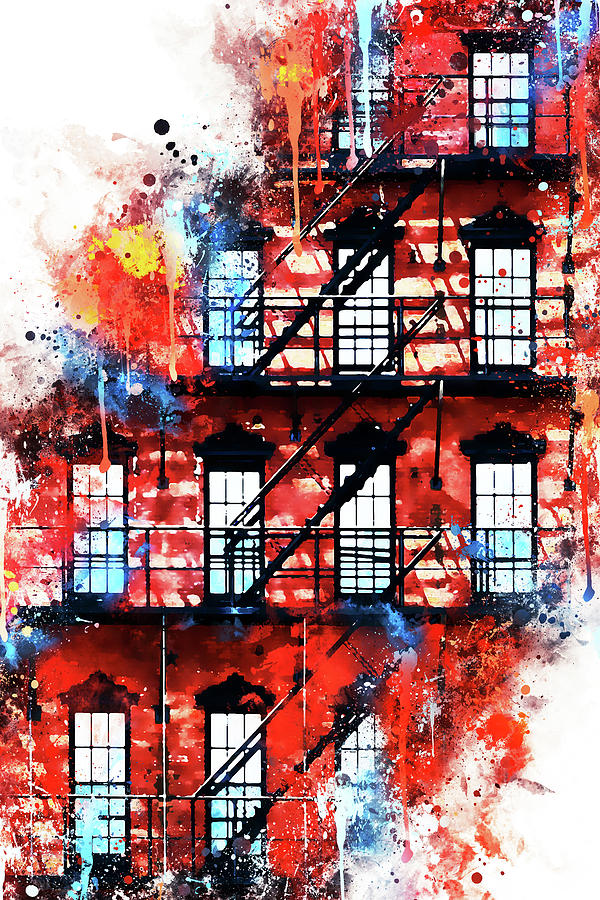 NYC Watercolor Collection - US Facade Mixed Media by Philippe HUGONNARD