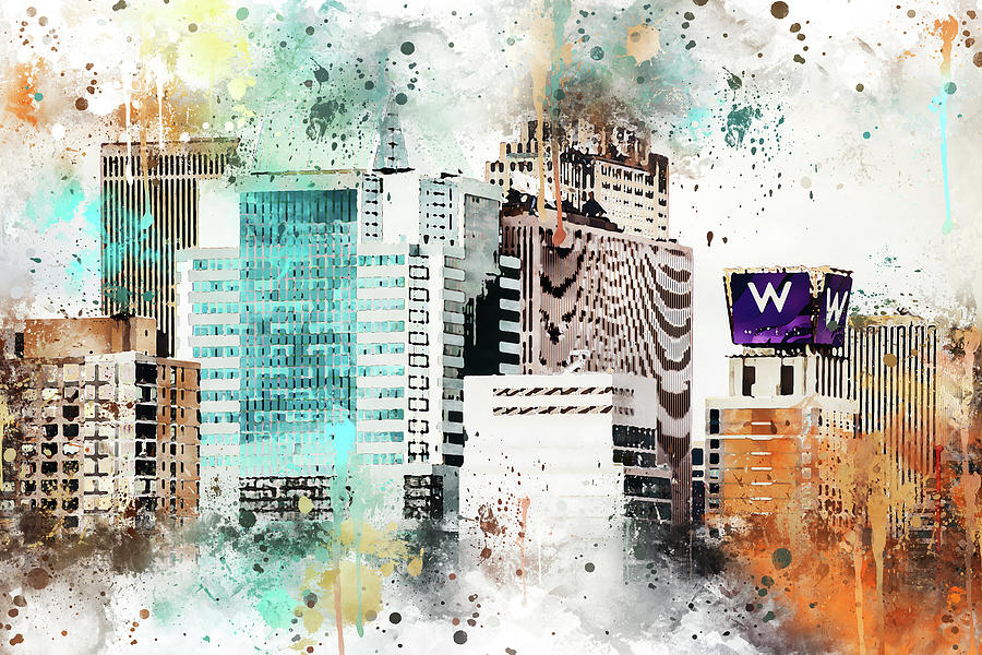 NYC Watercolor Collection - W Sign Painting by Philippe HUGONNARD