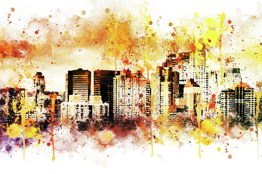 NYC Watercolor Collection - Yellow Skyline Painting by Philippe HUGONNARD