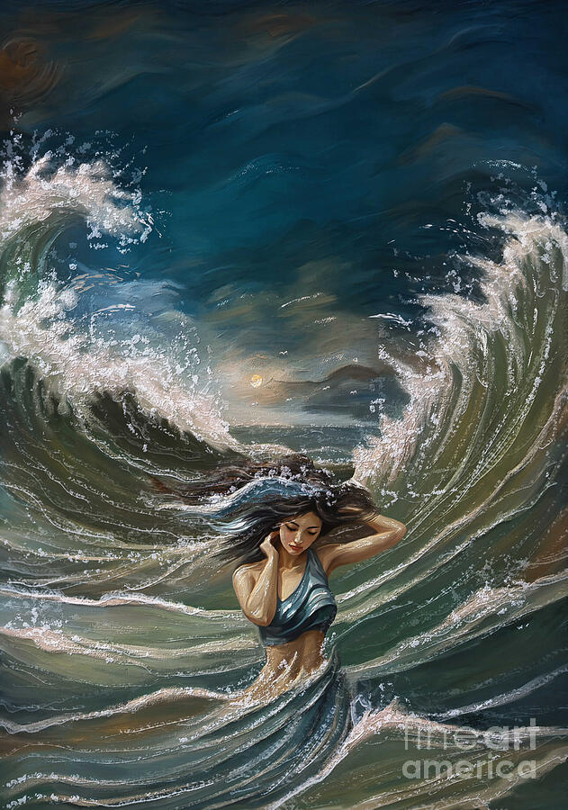 Woman Digital Art - Nymph in the sea waves by Andrzej Szczerski