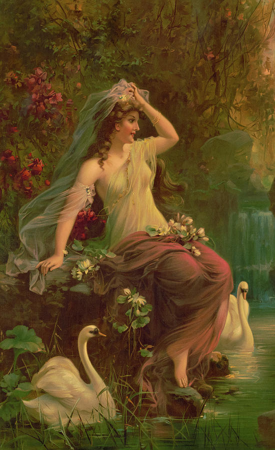 Flower Painting - Nymph with Swans by Hans Zatzka