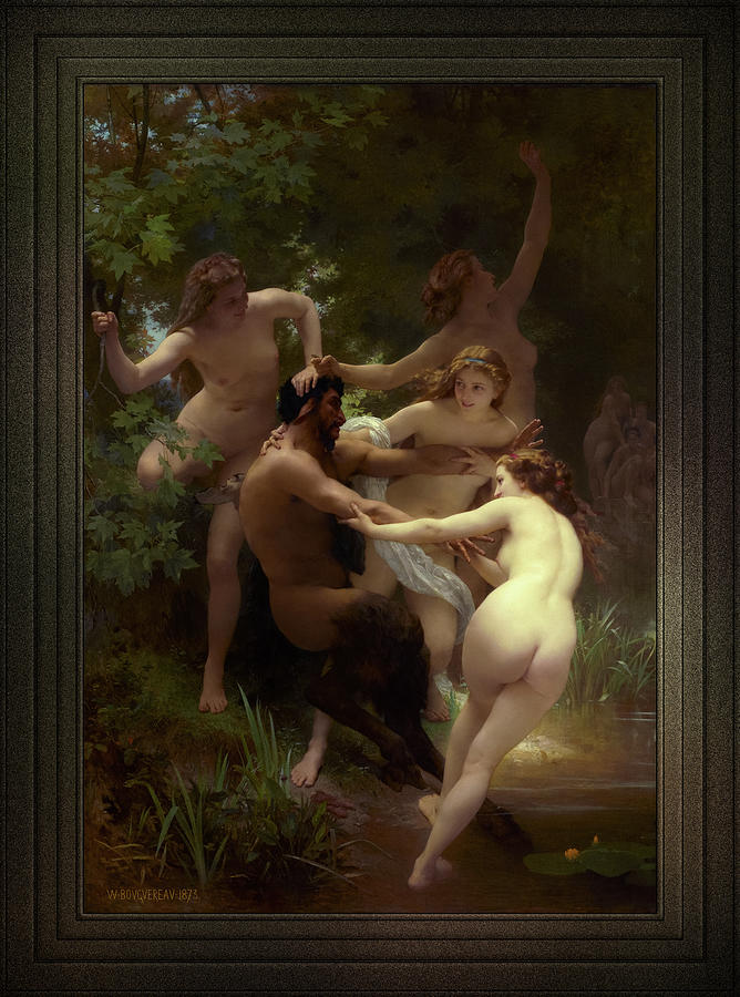 Nymphs and Satyr by William-Adolphe Bouguereau Fine Art Old Masters Reproduction Painting by Rolando Burbon