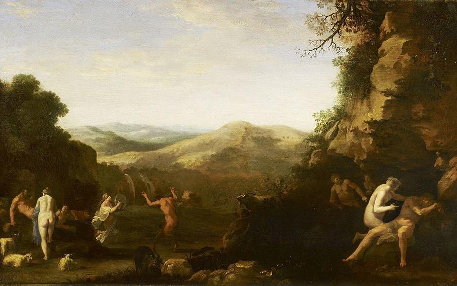 Nymphs And Satyrs In A Hilly Landscape Painting By Cornelius Van 