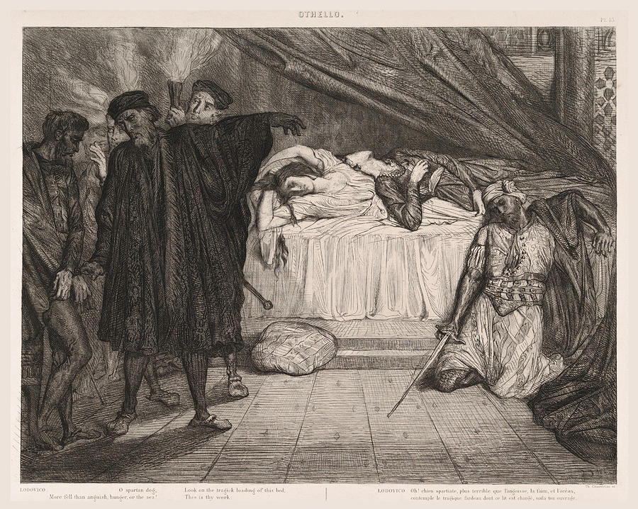 O Spartan dog, plate 15 from Othello, Act 5, Scene 2 Drawing by Theodore Chasseriau