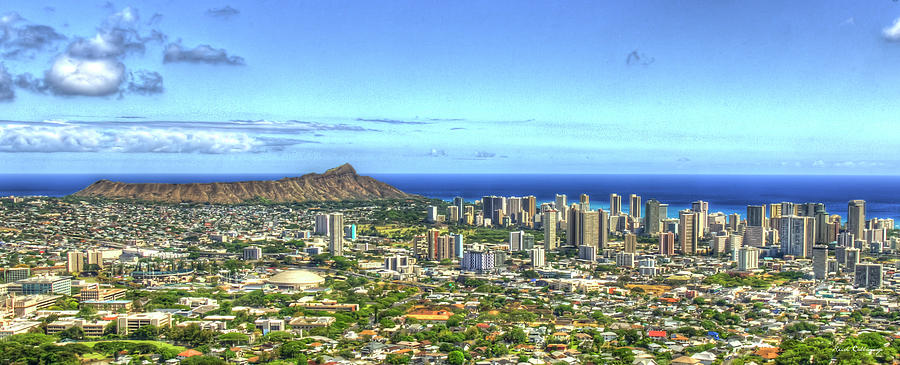Oahu Hawaii Diamond Head Waikiki Beach Panorama Landscape Cityscape Seascape Art  Photograph by Reid Callaway