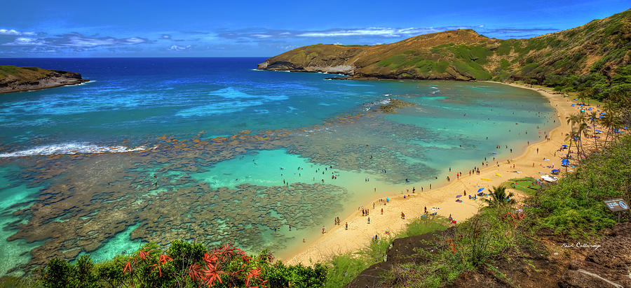 Oahu Hawaii Hanauma Bay Nature Preserve Panorama Marine Ecosystem Landscape Seascape Art Photograph by Reid Callaway