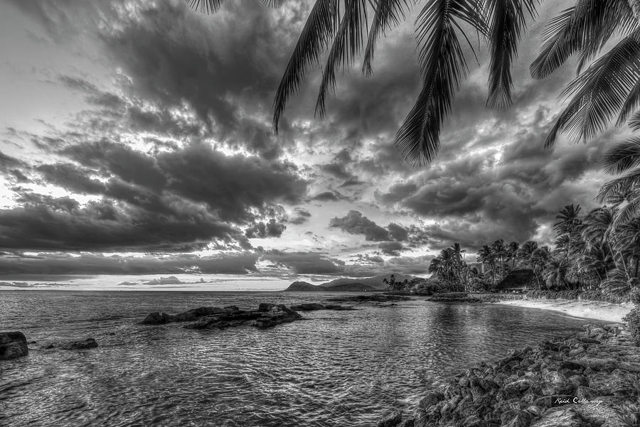 Oahu Hawaii Lanikuhonua Beach Sunset BW Secret Beach Paradise Cove Ko Olina Seascape Art Photograph by Reid Callaway