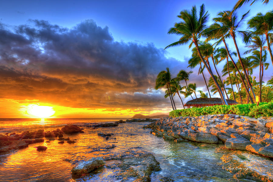 Oahu Hawaii Majestic Secret Beach Sunset Ko Olina Reflections Seascape Art Photograph by Reid Callaway