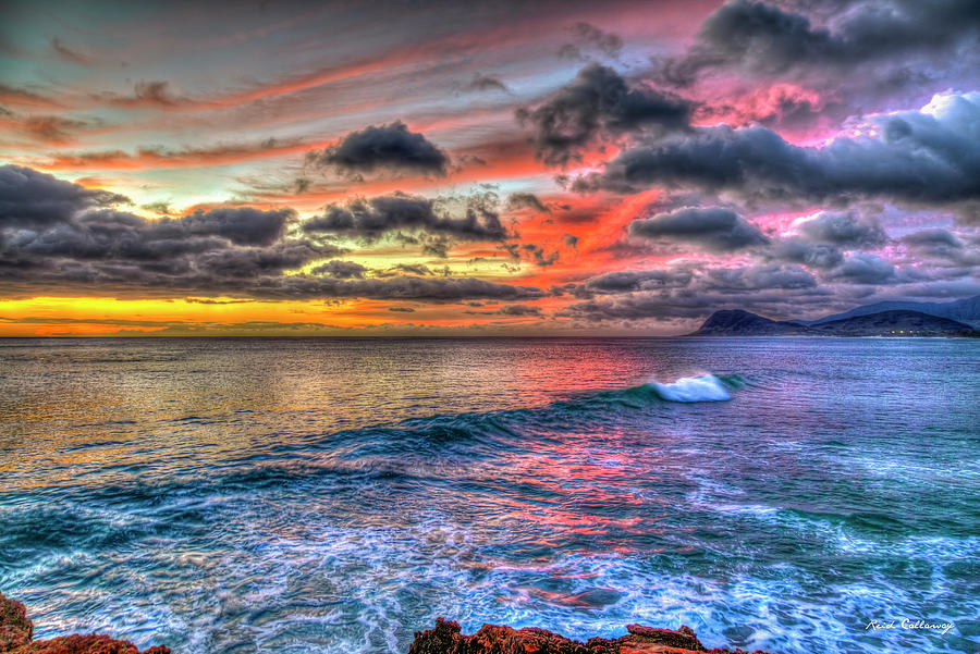 Oahu Hawaii Majestic Sunset Pacific Ocean Seascape Art Photograph by Reid Callaway